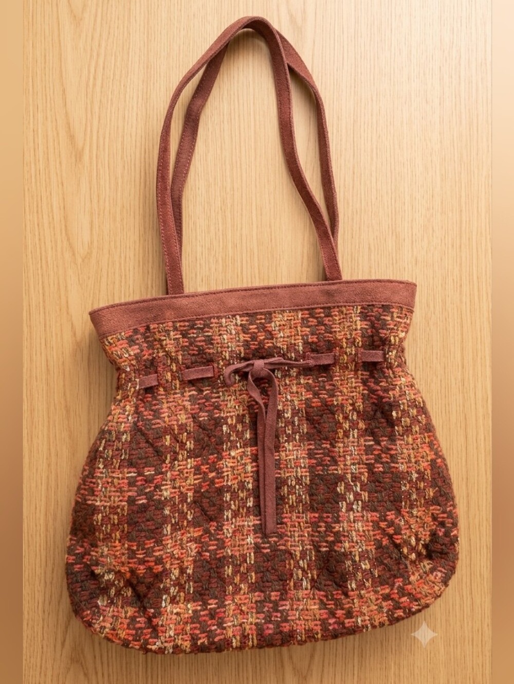 Vera Bradley Multicolor Tweed Quilted Cinch Tote with Suede Straps/Trim